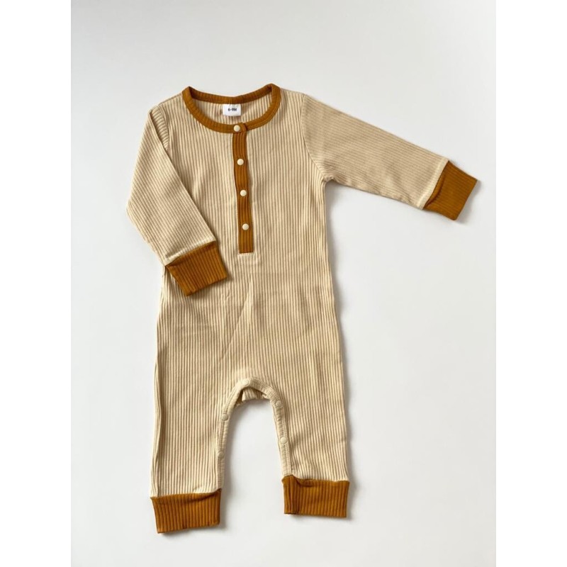 Childrens Champagne Contrast Footless Ribbed Onesie