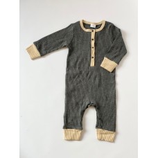 Childrens Grey or Champagne Contrast Footless Ribbed Onesie