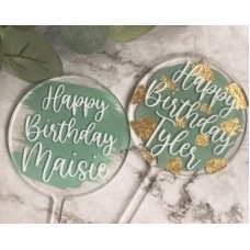 Personalised Acrylic Paddle Cake Topper for Birthdays, Baby Showers, any occasion or event, circle cake topper 10cm W, Medium sized topper.
