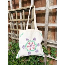 Hand printed, ethnic floral print, Mandala block print, 100% cotton tote bag