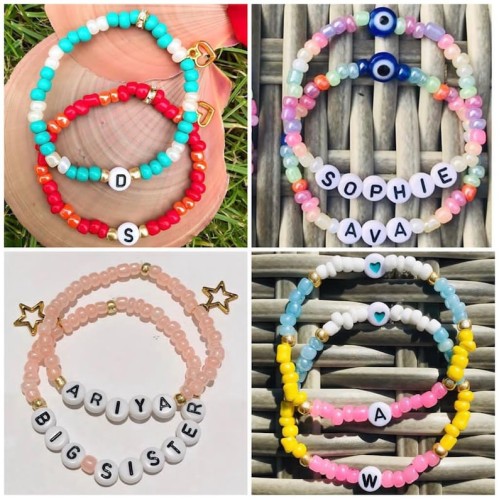INITIAL Personalised Girls Boys Kids Beaded Bracelet | Name Bracelet | Friendship Bracelets | Children's Names | Elasticated Bracelet | UK