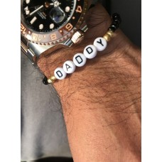 MENS Personalised Beaded Name Bracelet | Name Bracelet | Daddy Papa Bracelet | Initial Black Bead Bracelet | Any Name Bracelet | UK