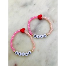 PINK Personalised Girls Boys Kids Beaded Bracelet | Name Bracelet | Friendship Bracelets | Children's Names | Elasticated Bracelet | UK