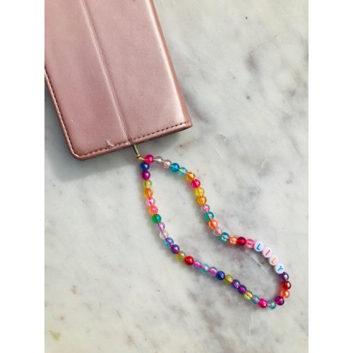Rainbow Pearl Personalised handmade multicoloured beaded phone neck strap
