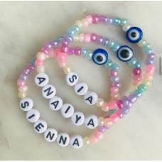 RAINBOW Personalised Girls Boys Kids Beaded Bracelet | Name Bracelet | Friendship Bracelets | Children's Names | Elasticated Bracelet | UK