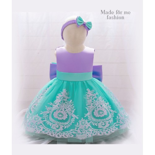 Delicate Embroidery Dress - Purple and Green