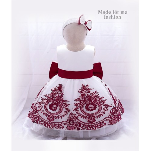 Delicate Embroidery Dress - White and Red