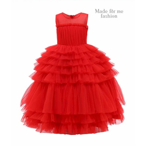 Frilled Layered Tutu Dress - Red