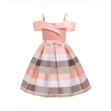 Peach Off-Shoulder stripe Dress