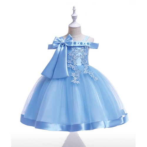 Sky Blue Off-Shoulder Side Bow Dress