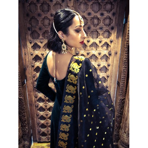 Black + Gold Large Spot Dupatta