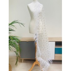 White and gold spot feather dupatta