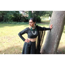 Green brocade top