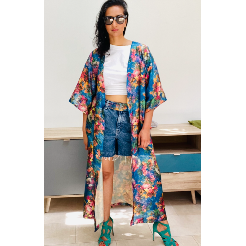 Blue floral kimono