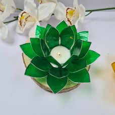 Lotus Flower Candle Holder - Green with Silver Trim