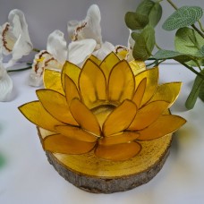 Lotus Flower Candle Holder -Yellow with Gold Trim