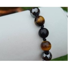 Crystal Protection Bracelet with Adjustable knot, Hematite Obsidian and Tigers Eye