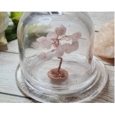 Crystal Tree with Rose Quartz and Copper Wire on a 1p Coin in a Glass Dome Jar Handmade