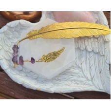 Amethyst Feather Bookmark Gold Gift Boxed and Reiki Attuned, Teacher Student Bookworm Gift