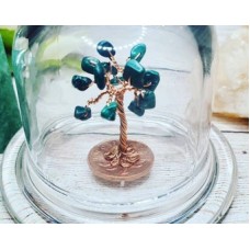 Mini Crystal Tree with Malachite  - Copper Wire Detail - Presented inside a Glass Dome - Handmade by Umma