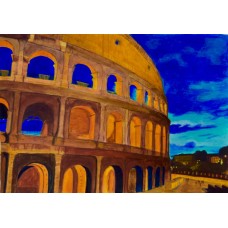 Roman Colosseum, seven wonders of the world, Rome, Italy, original art, giclee print, blue sky, historical building, unique painting