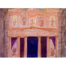 Petra, Treasury in the Rose City, Jordan, original art, seven wonders of the world, pink sandstone, A4 giclee print, unique painting