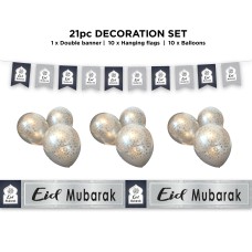 EID Mubarak Decoration Set - Navy & Silver Geometric Design (AG20)