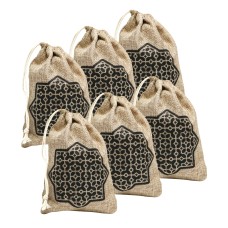 Pack of 6 Islamic Star Mini Hessian Pull String Gift Pouches