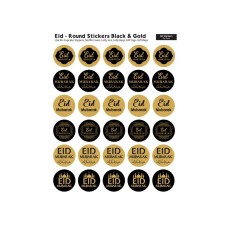 Eid Mubarak Round Stickers - Black & Gold (AG)