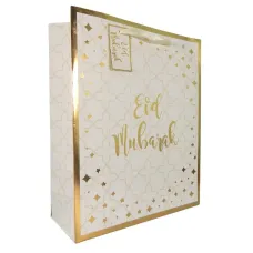 Eid Mubarak Gift Bag - Cream & Gold Geometric Stars