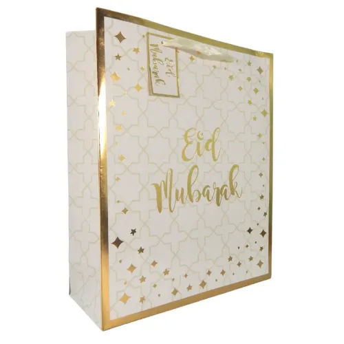 Eid Mubarak Gift Bag - Cream & Gold Geometric Stars
