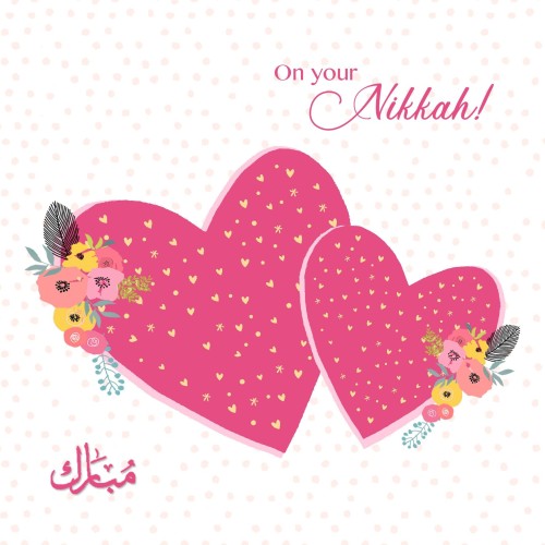 Nikkah Card - On your Nikkah Mubarak - Pink Hearts