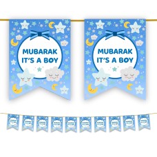 Mubarak It's a Boy Bunting - Blue - Newborn Muslim Baby Girl Aqeeqah