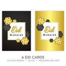 EID Mubarak Cards - Black & Gold Floral Design (AG20)