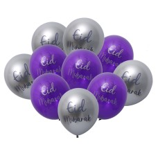 Eid Mubarak Balloons - Chrome Blue, Purple & Silver