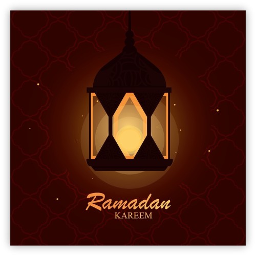 Ramadan Kareem Card - Red & Gold Hanging Lantern