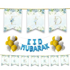 EID Mubarak 31 pc Decoration Set - Blue & Gold Floral