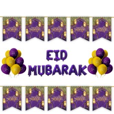 EID Mubarak 31 pc Decoration Set - Purple & Gold Lanterns