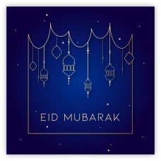Eid Mubarak Card - Navy & Gold Hanging Lanterns