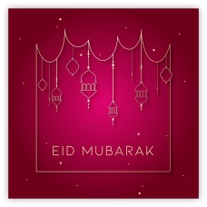 Eid Mubarak Card - Red & Gold Hanging Lanterns