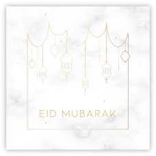 Eid Mubarak Card - White & Gold Hanging Lanterns