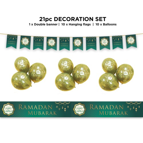 RAMADAN Mubarak Decoration Set - Green & Gold Lanterns Design (AG20)