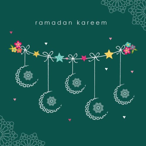 Ramadan Kareem Card - Green Crescent Bunting