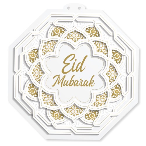 EID Mubarak White & Gold Large (5 pcs) Hanging Octagons (AG21)