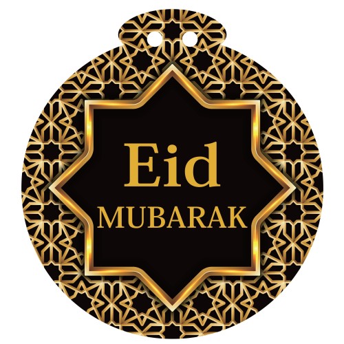 EID Mubarak Black & Gold Star Medium (10 pcs) Hanging Circles (AG21)