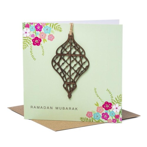 Ramadan Mubarak Card - Laser Cut Wooden Lantern