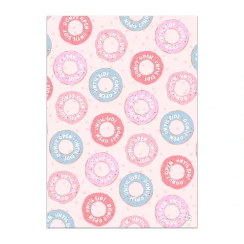 Pink 'Donut Open Until Eid!' Wrapping Paper - 70x50cm (5 Sheets)