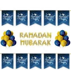 Ramadan Kareem 34 pc Decoration Set - Blue & White Space Galaxy