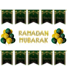 Ramadan Kareem 34 pc Decoration Set - Green & Gold Hanging Lanterns Archway