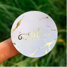 Eid Mubarak Foil Stickers - White & Gold Marble